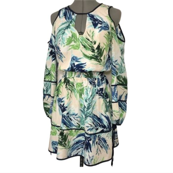 Adelyn Rae Ivory Green Cold Shoulder Printed Dress Women's Size Med New - Picture 4 of 10